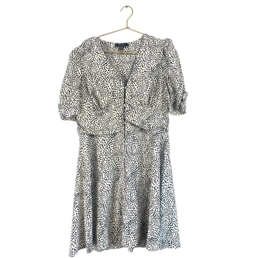 Black White Animal Print Midi Dress Puff Sleeve Button Front‎ Flowy Size 14 0213